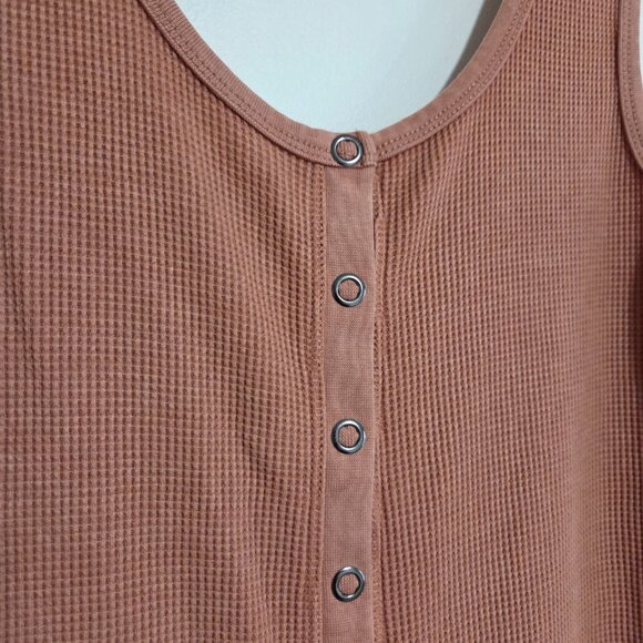 EUC ANTHROPOLOGIE DAILY PRACTICE WAFFLE KNIT SCOOP NECK BUTTON DOWN TAN DRESS M - Picture 4 of 14